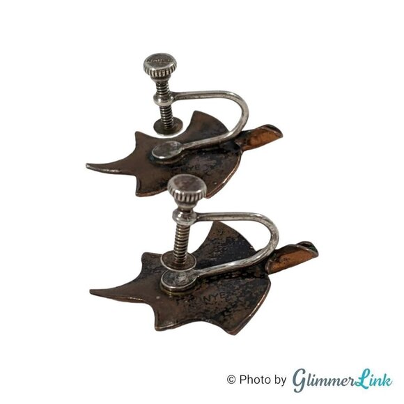 Vintage Stuart NYE Sterling and Copper Leaf Screw Back Earrings - Picture 5 of 6